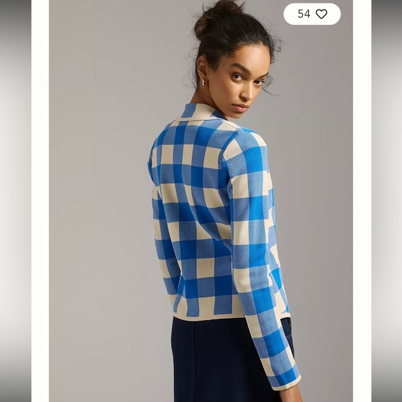 Anthropologie By Anthropologie Plaid Sweater Blue Blazer Size Small - Picture 3 of 10